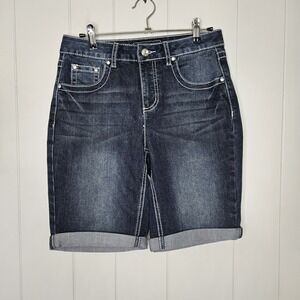 CATO Premium Classic Bermuda Denim Shorts Size 6 Bling Pockets